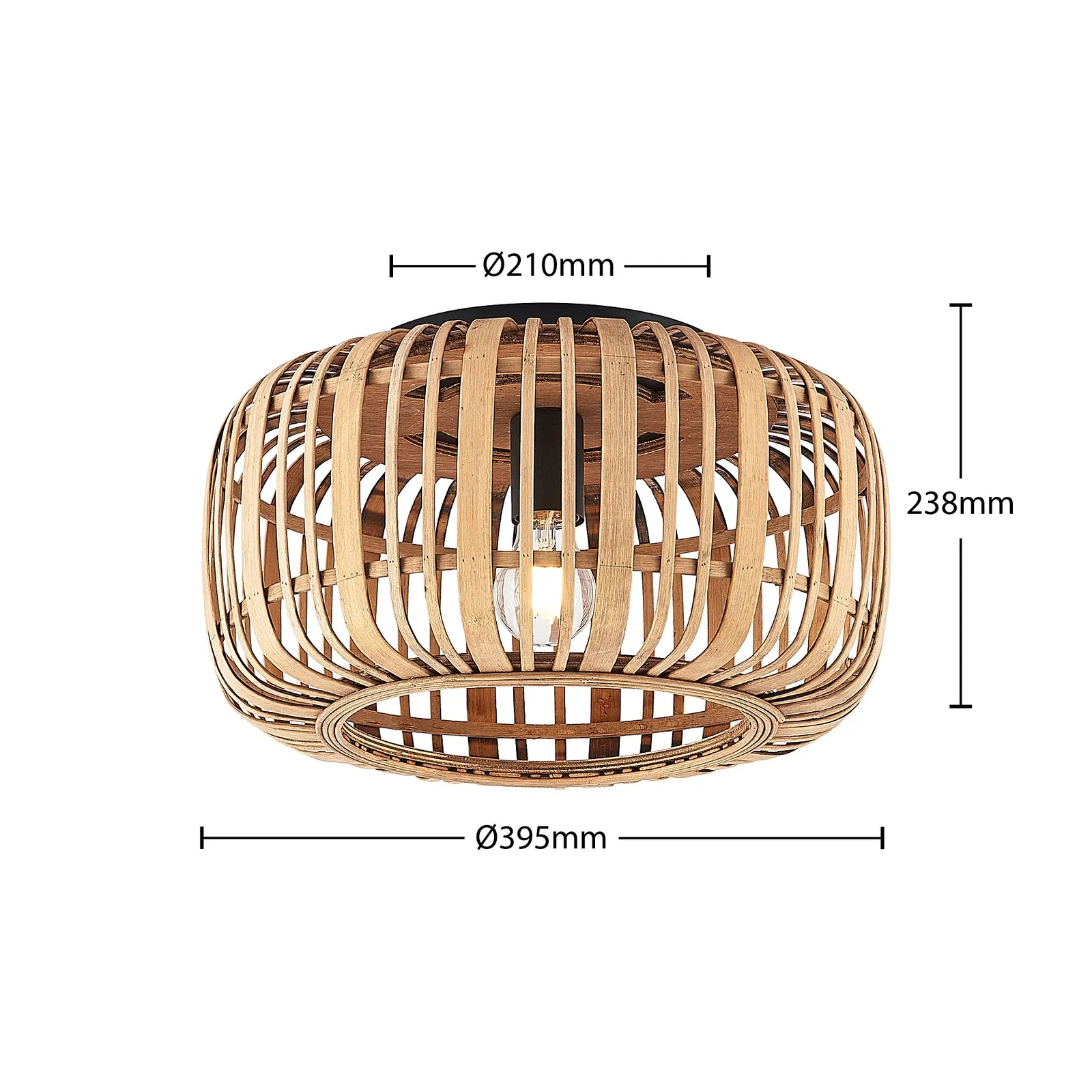 Plafoniera Lindby Canyana, naturale, rattan, Ø 40 cm