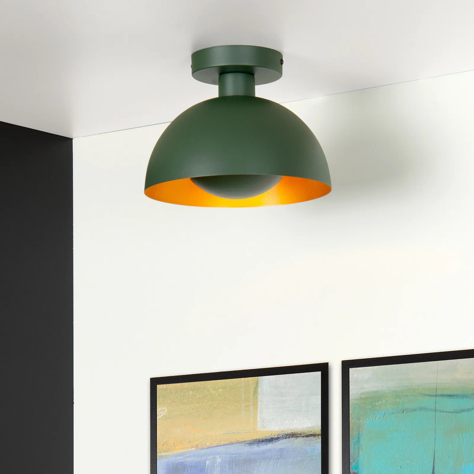 Plafoniera Siemon di acciaio, Ø 25 cm, verde