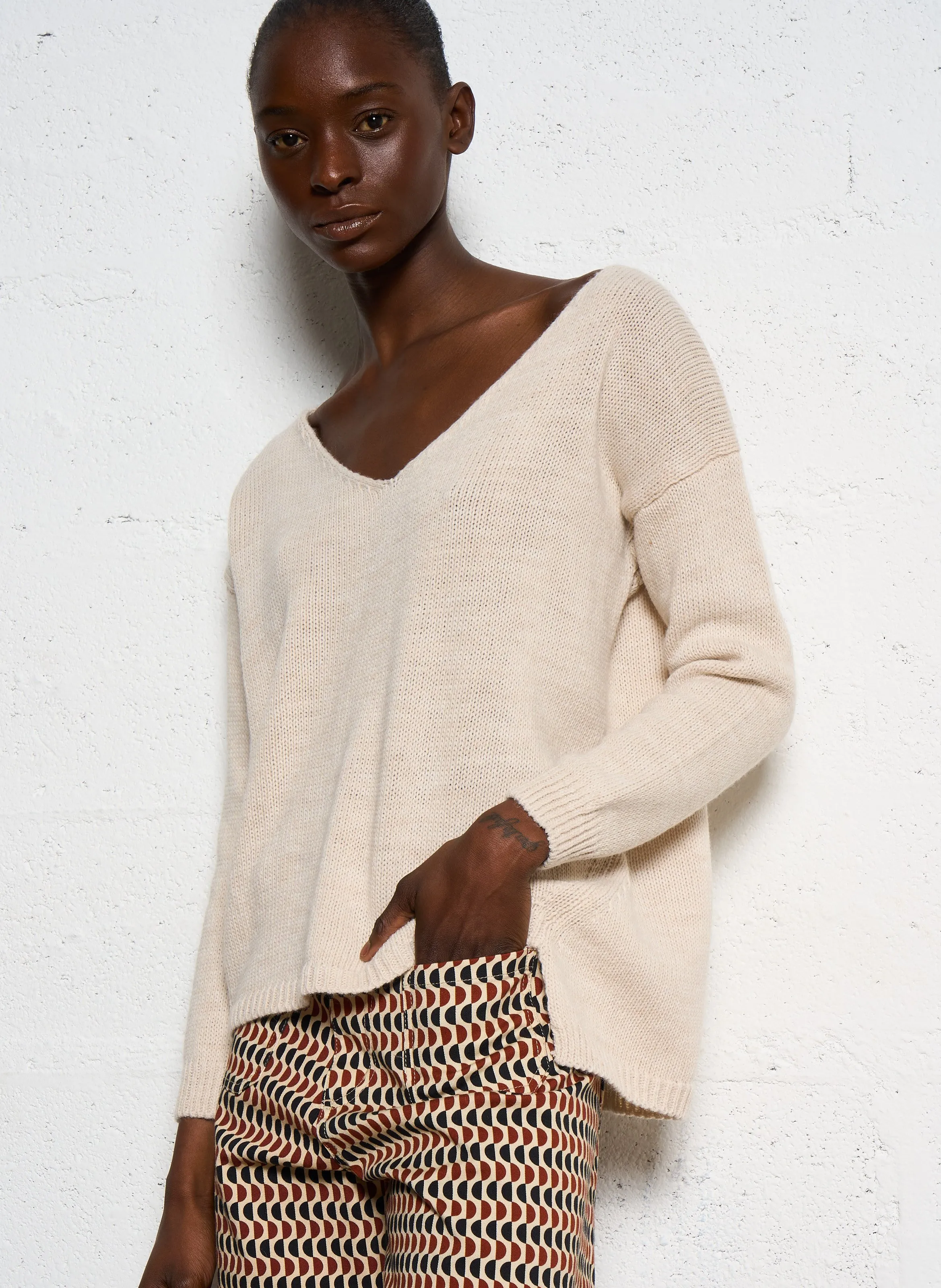  PLEASE   Maglione collo a barchetta | Bianco