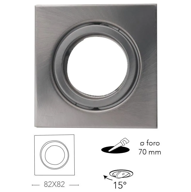 Porta Faretto Quadrato Incasso Orientabile 8,2 cm GU10 Reflex Nickel Intec Light