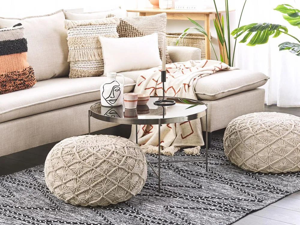 Pouf in cotone beige 50 x 30 cm BERKANE