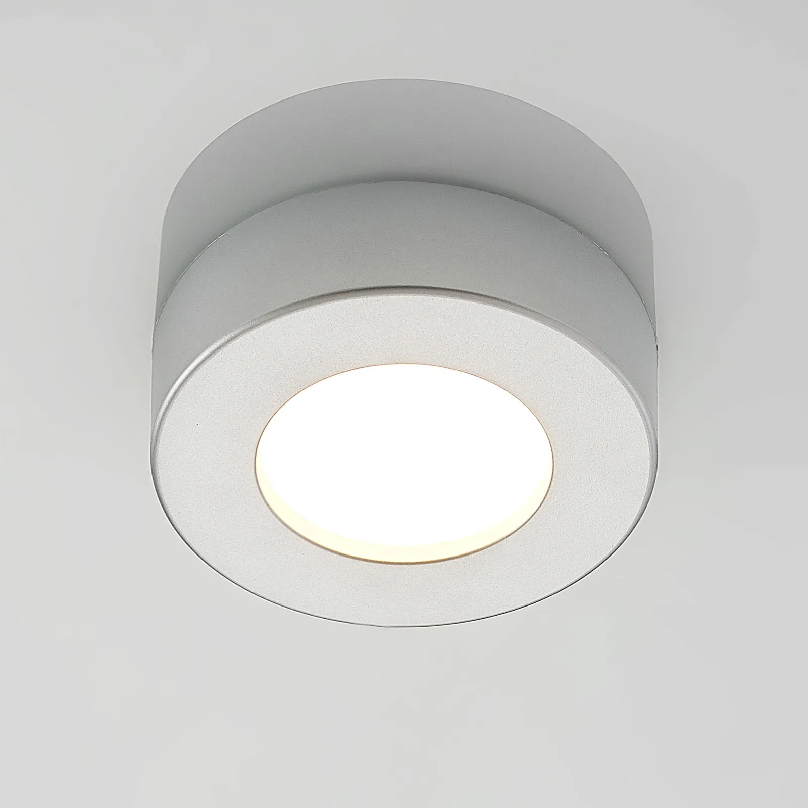 Prios Plafoniera LED Edwina, argento, 12 cm, CCT, IP44