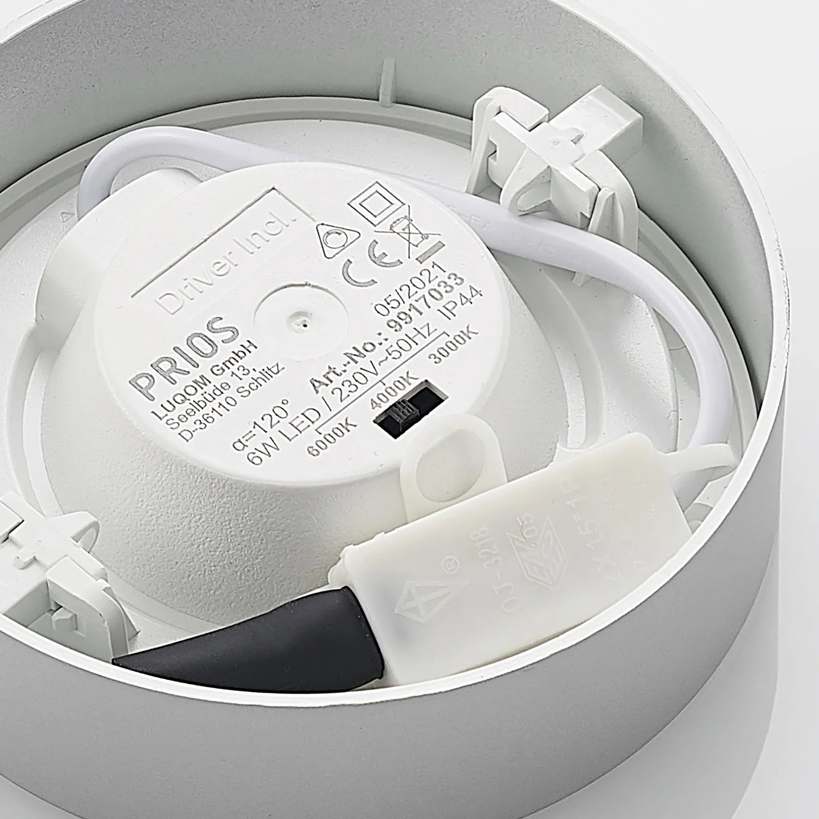 Prios Plafoniera LED Edwina, argento, 12 cm, CCT, IP44
