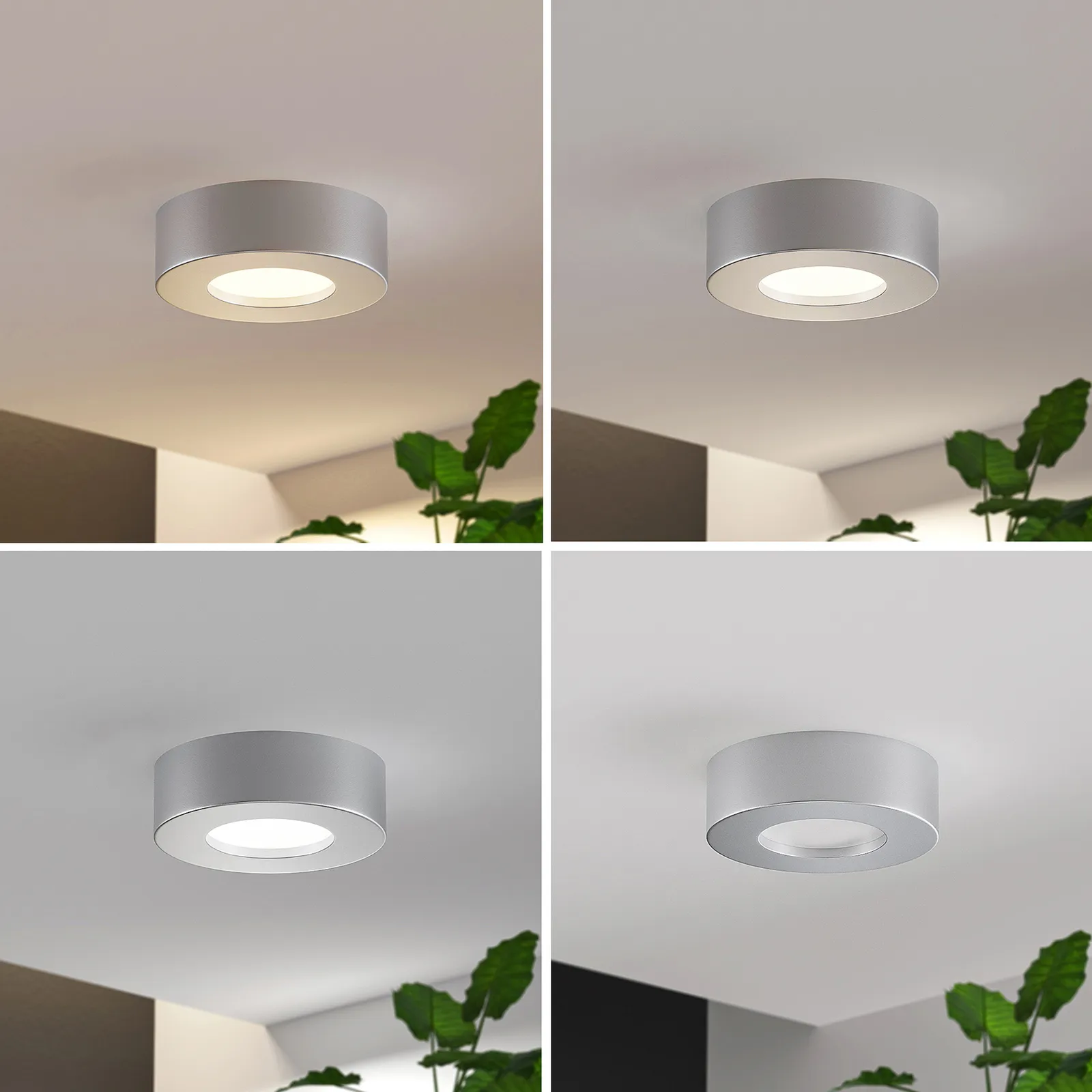 Prios Plafoniera LED Edwina, argento, 12 cm, CCT, IP44