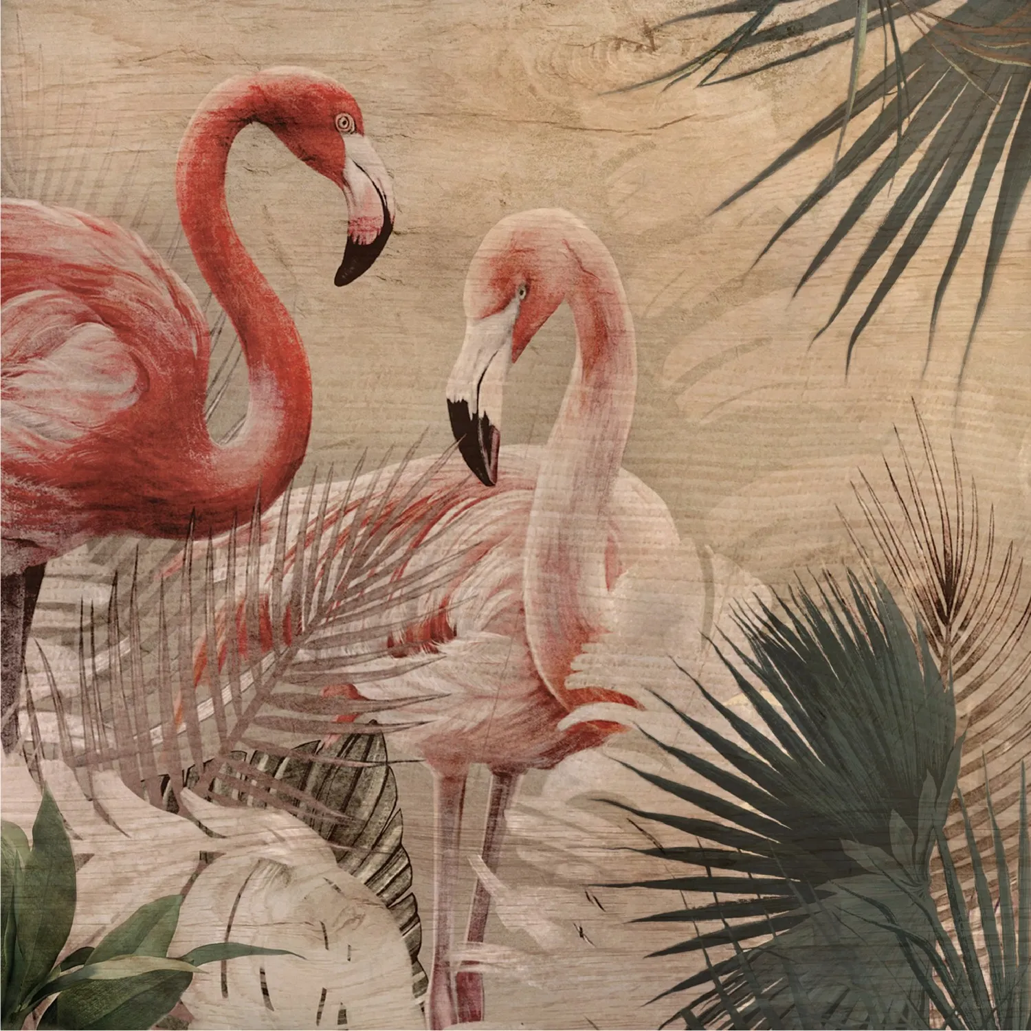 Quadro in legno Tropical Flamingos 1 pz 29x29 cm