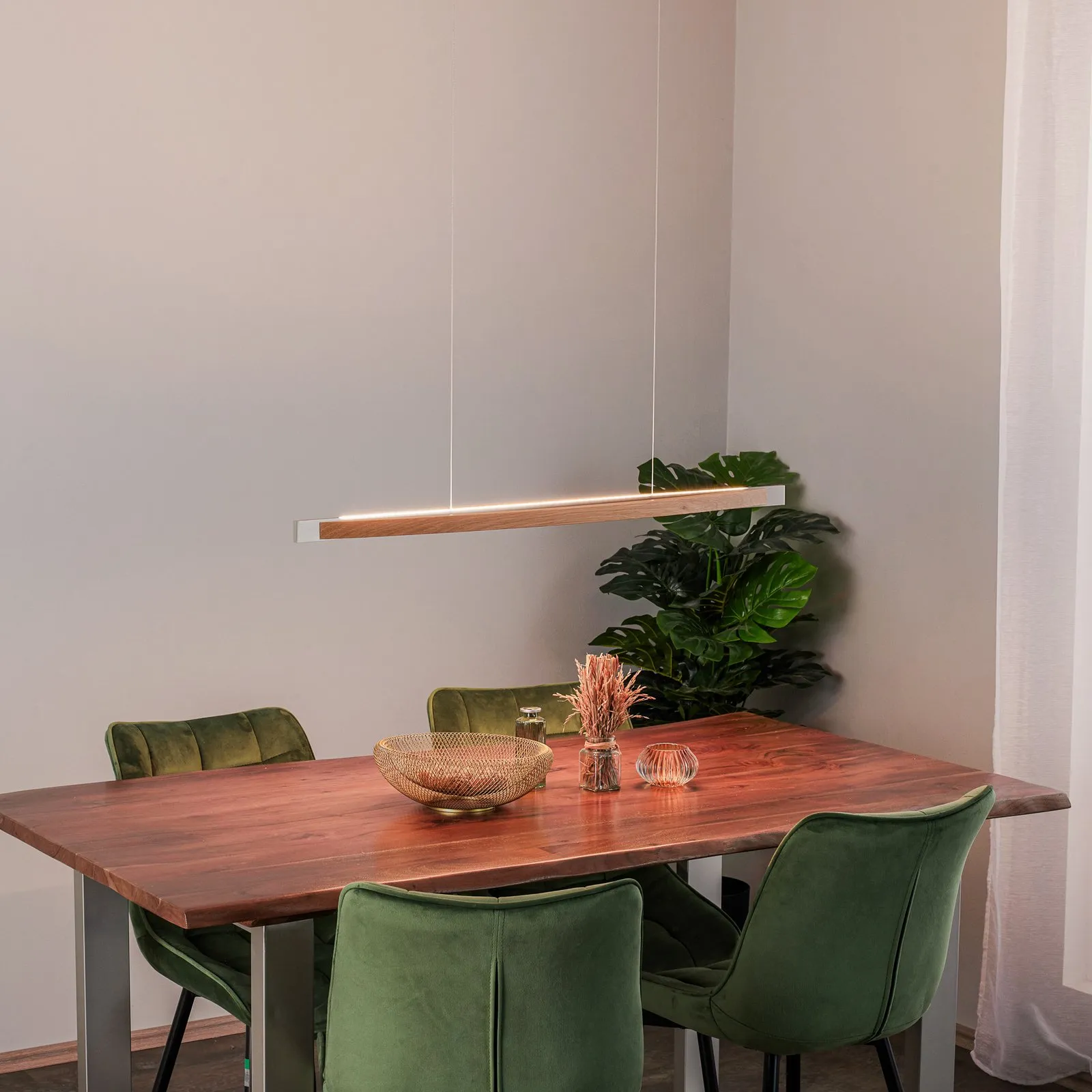 Quitani Lampada a sospensione Kiera, rovere/nichel, 98 cm