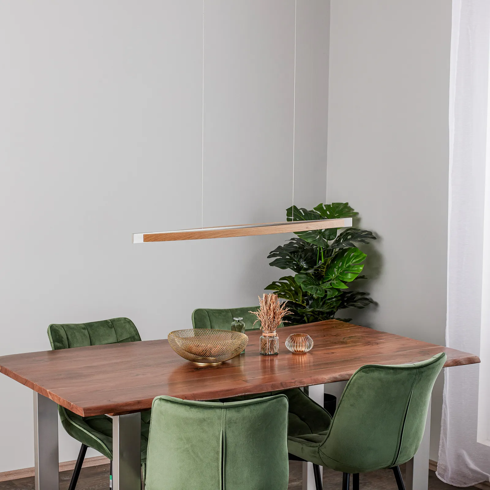 Quitani Lampada a sospensione Kiera, rovere/nichel, 98 cm