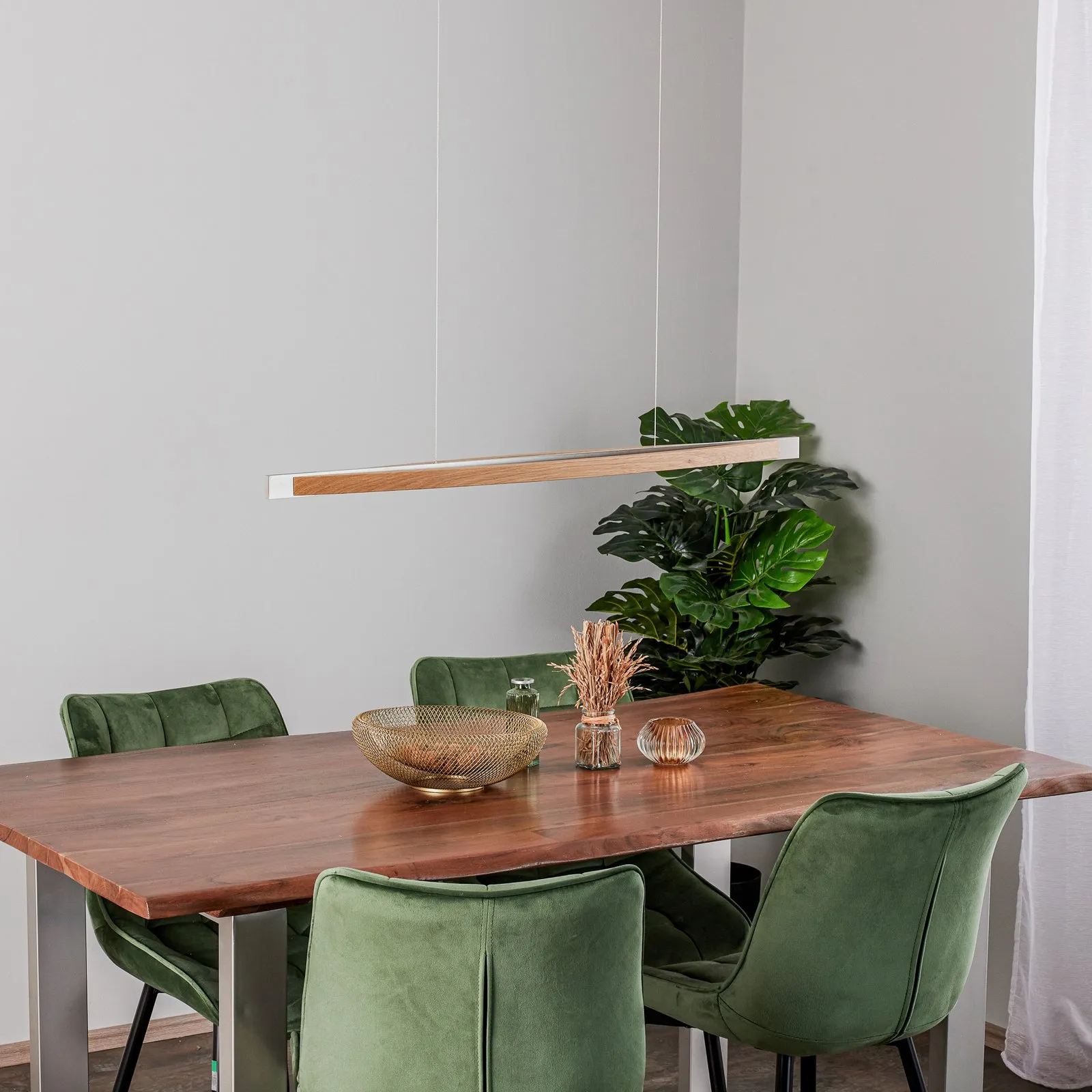 Quitani Lampada a sospensione Kiera, rovere/nichel, 98 cm