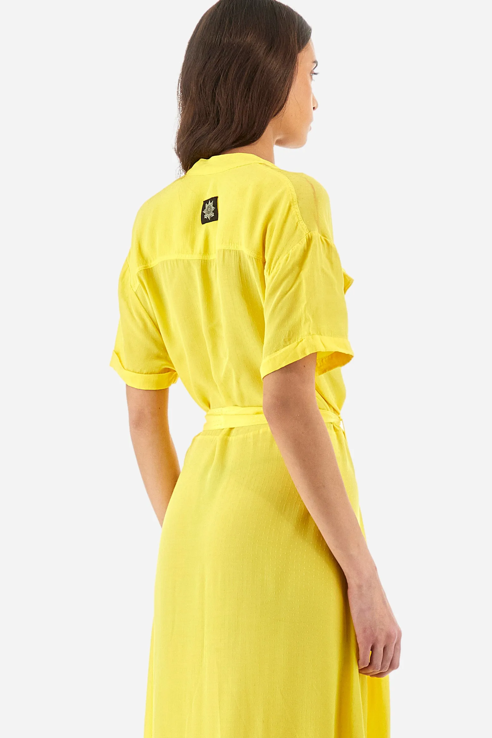 Regular-fit short-sleeved dress in synthetic fabric - Yazenia