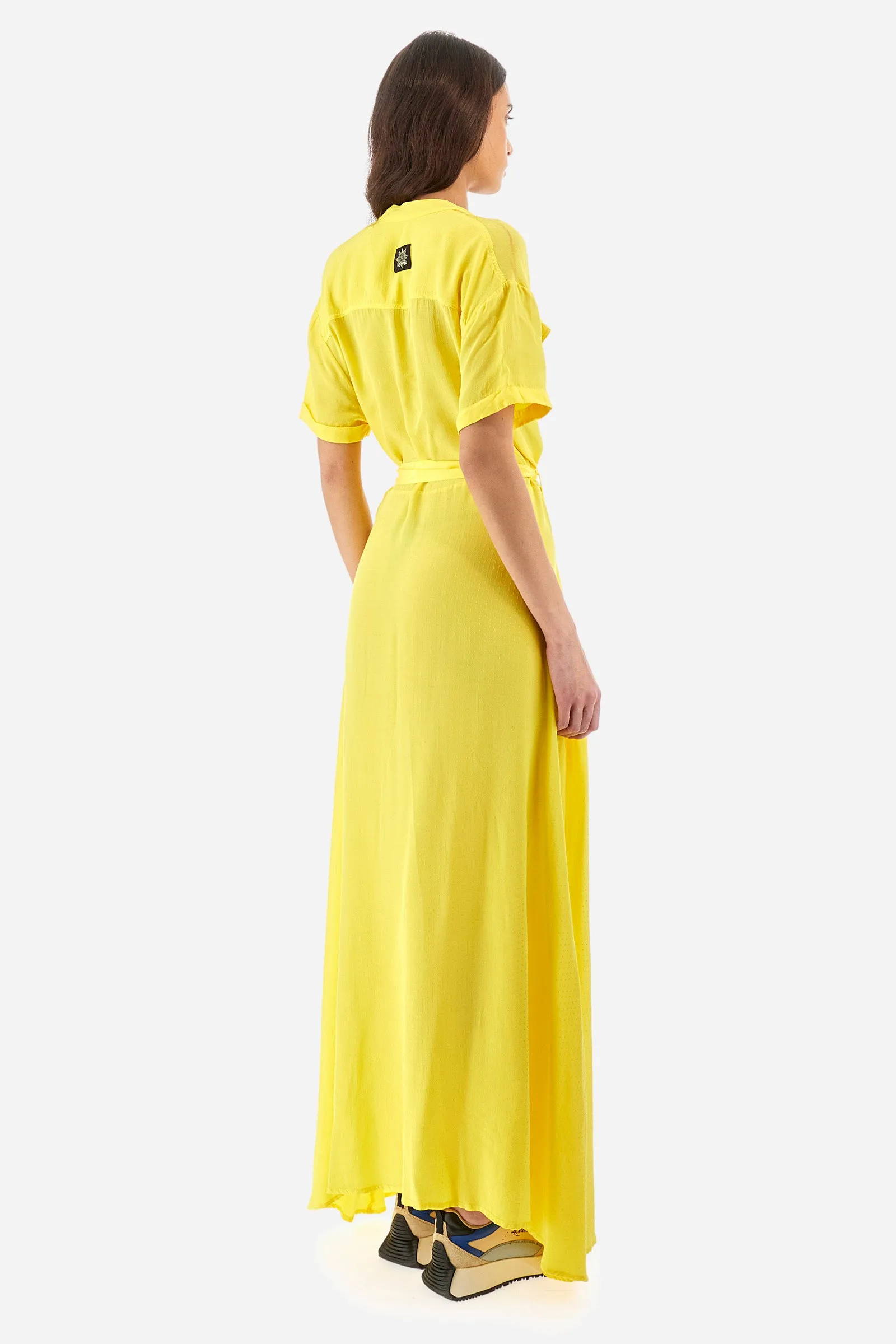 Regular-fit short-sleeved dress in synthetic fabric - Yazenia