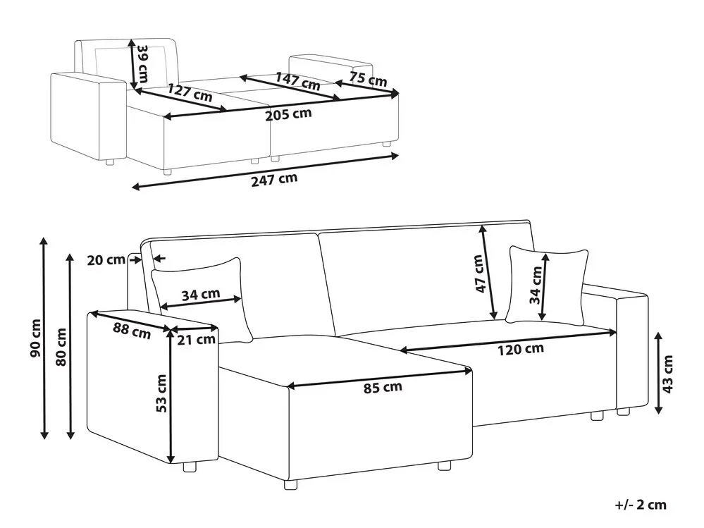Right Hand Jumbo Cord Corner Sofa Bed Off-White ABACKA