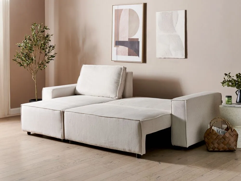 Right Hand Jumbo Cord Corner Sofa Bed Off-White ABACKA