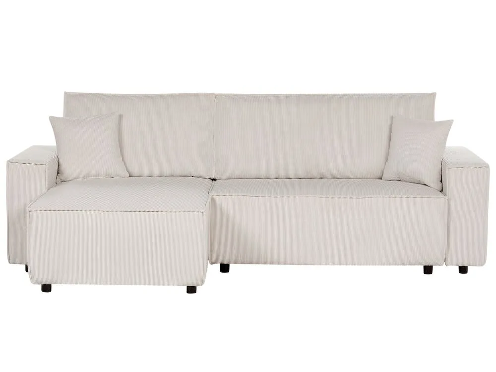 Right Hand Jumbo Cord Corner Sofa Bed Off-White ABACKA