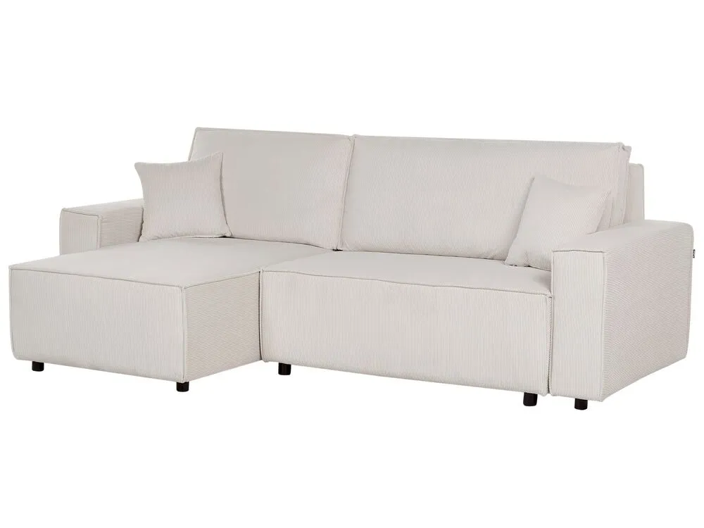 Right Hand Jumbo Cord Corner Sofa Bed Off-White ABACKA