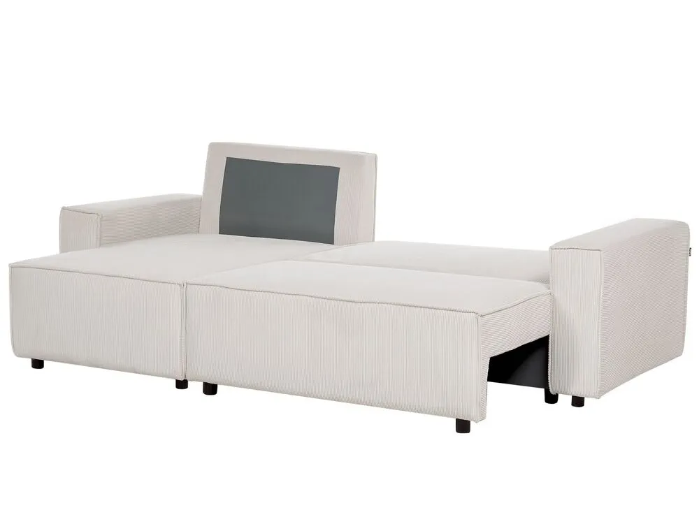 Right Hand Jumbo Cord Corner Sofa Bed Off-White ABACKA