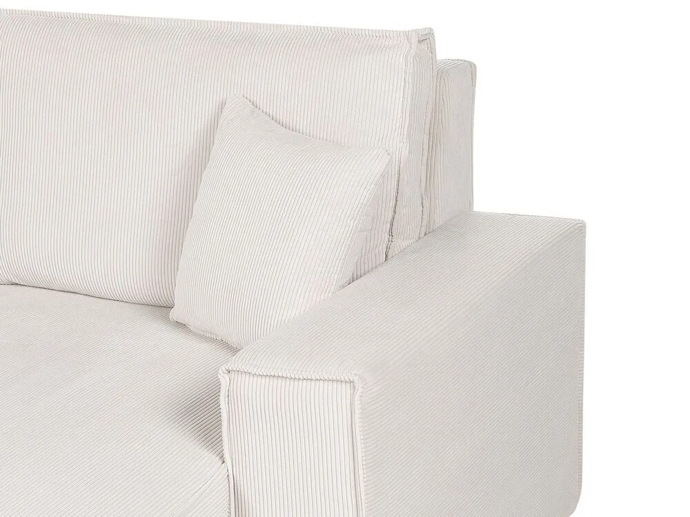 Right Hand Jumbo Cord Corner Sofa Bed Off-White ABACKA