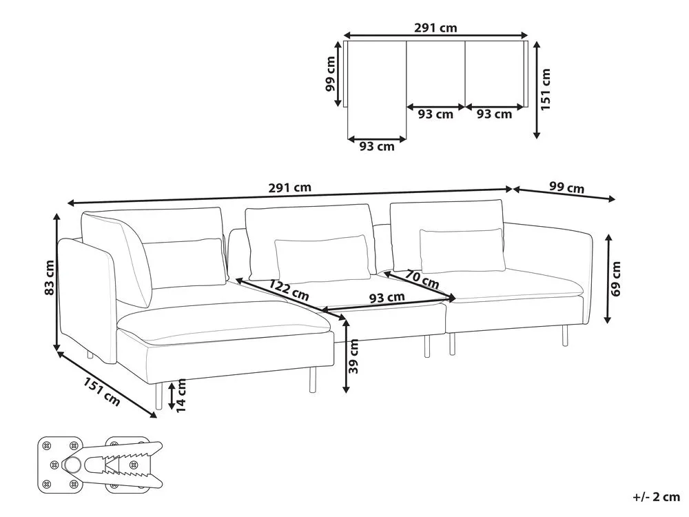 Right Hand Modular Fabric Corner Sofa Beige EGERIS