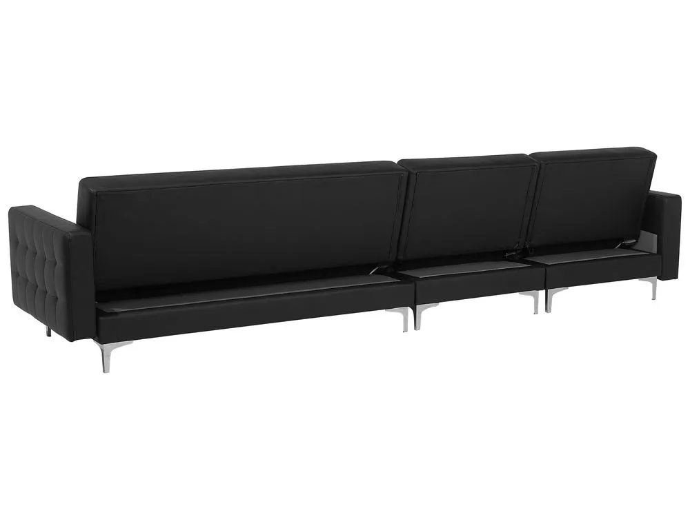 Right Hand Modular Faux Leather Sofa with Ottoman Black ABERDEEN