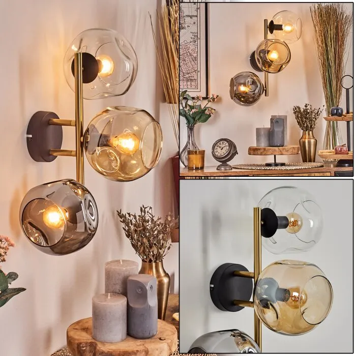 Ripoll Lampada a sfera, Applique Oro, Nero, 3-Luci