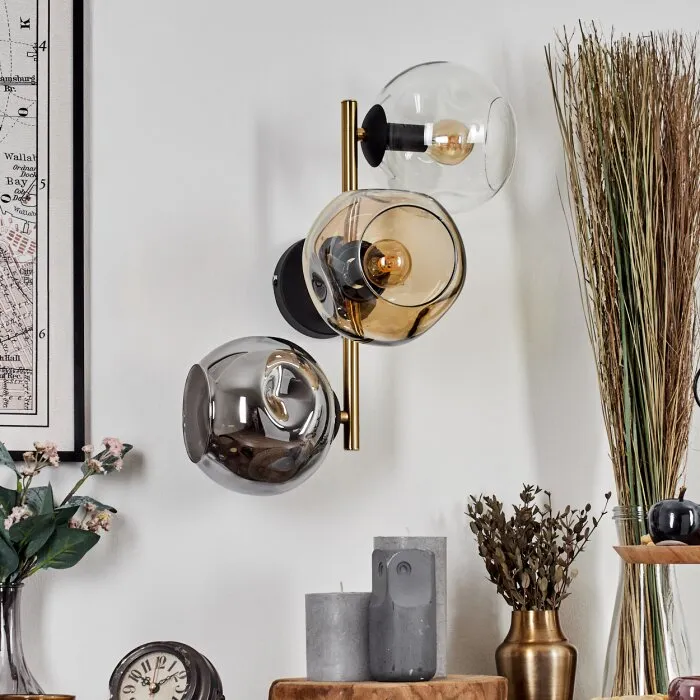 Ripoll Lampada a sfera, Applique Oro, Nero, 3-Luci