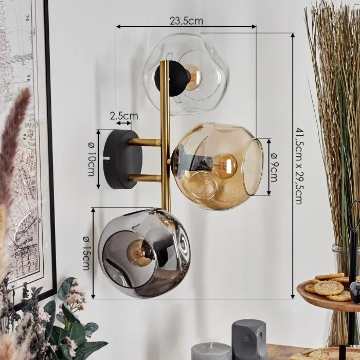 Ripoll Lampada a sfera, Applique Oro, Nero, 3-Luci
