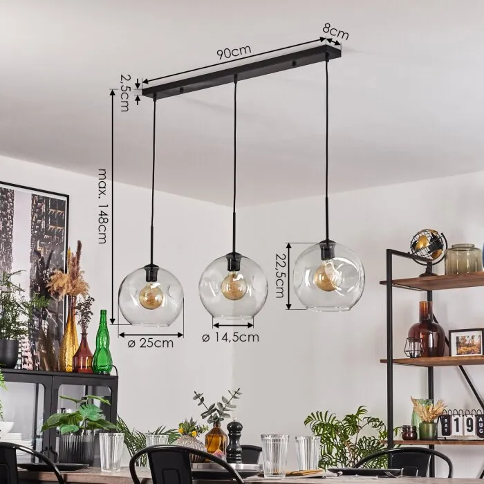 Ripoll Lampadario a sospensione Nero, 3-Luci