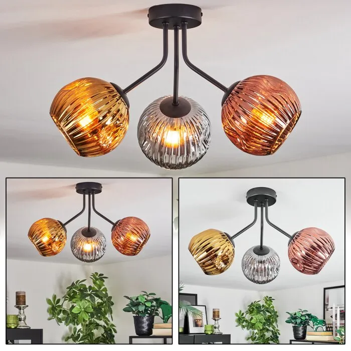 Ripoll Plafoniera, Lampada a sfera Oro, Ramato, Grigio fumo, 3-Luci