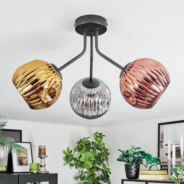 Ripoll Plafoniera, Lampada a sfera Oro, Ramato, Grigio fumo, 3-Luci