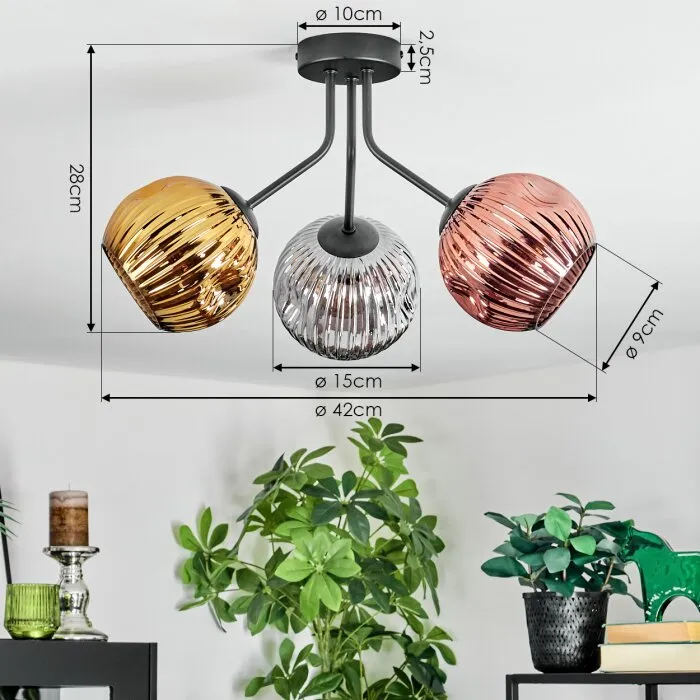 Ripoll Plafoniera, Lampada a sfera Oro, Ramato, Grigio fumo, 3-Luci