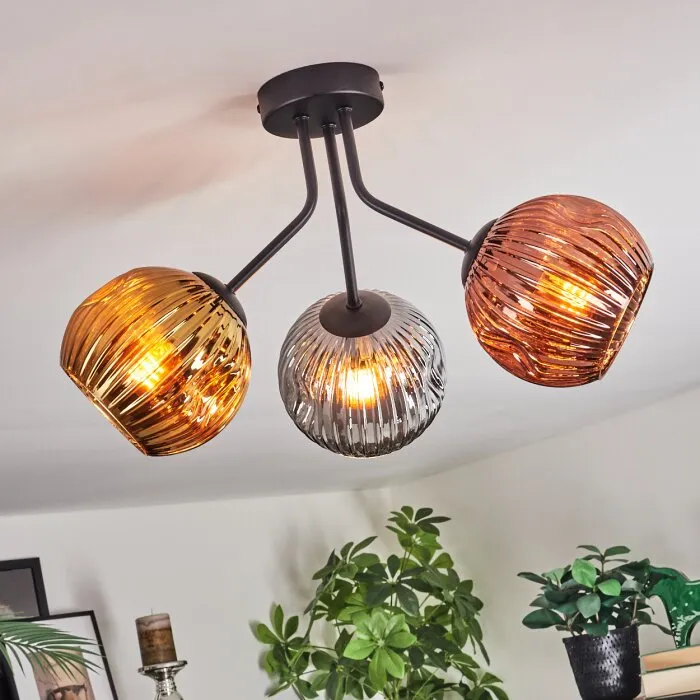 Ripoll Plafoniera, Lampada a sfera Oro, Ramato, Grigio fumo, 3-Luci