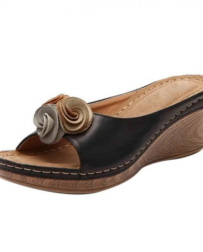 Roma Sandali Casual Donna Zeppe Sandali Fiori Open Toe Bocca di Pesce Scarpe Tacco Medio Scarpe Da Donna Estate Moda Nuovo 2022