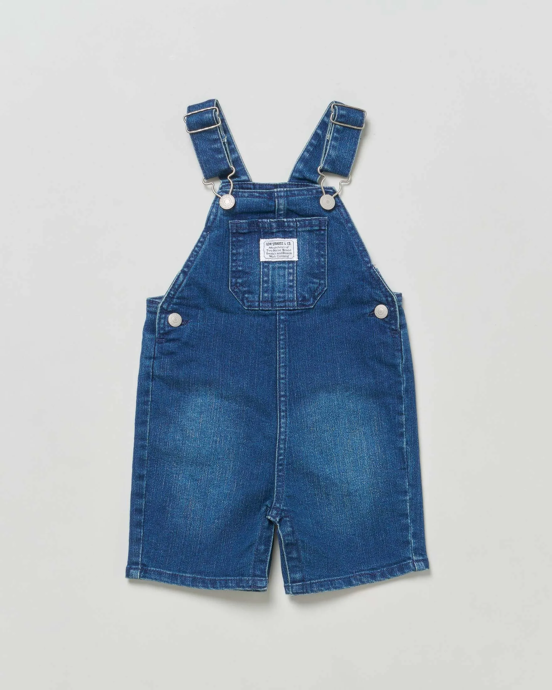 Salopette in denim di cotone a lavaggio medio stone washed 6-24 mesi