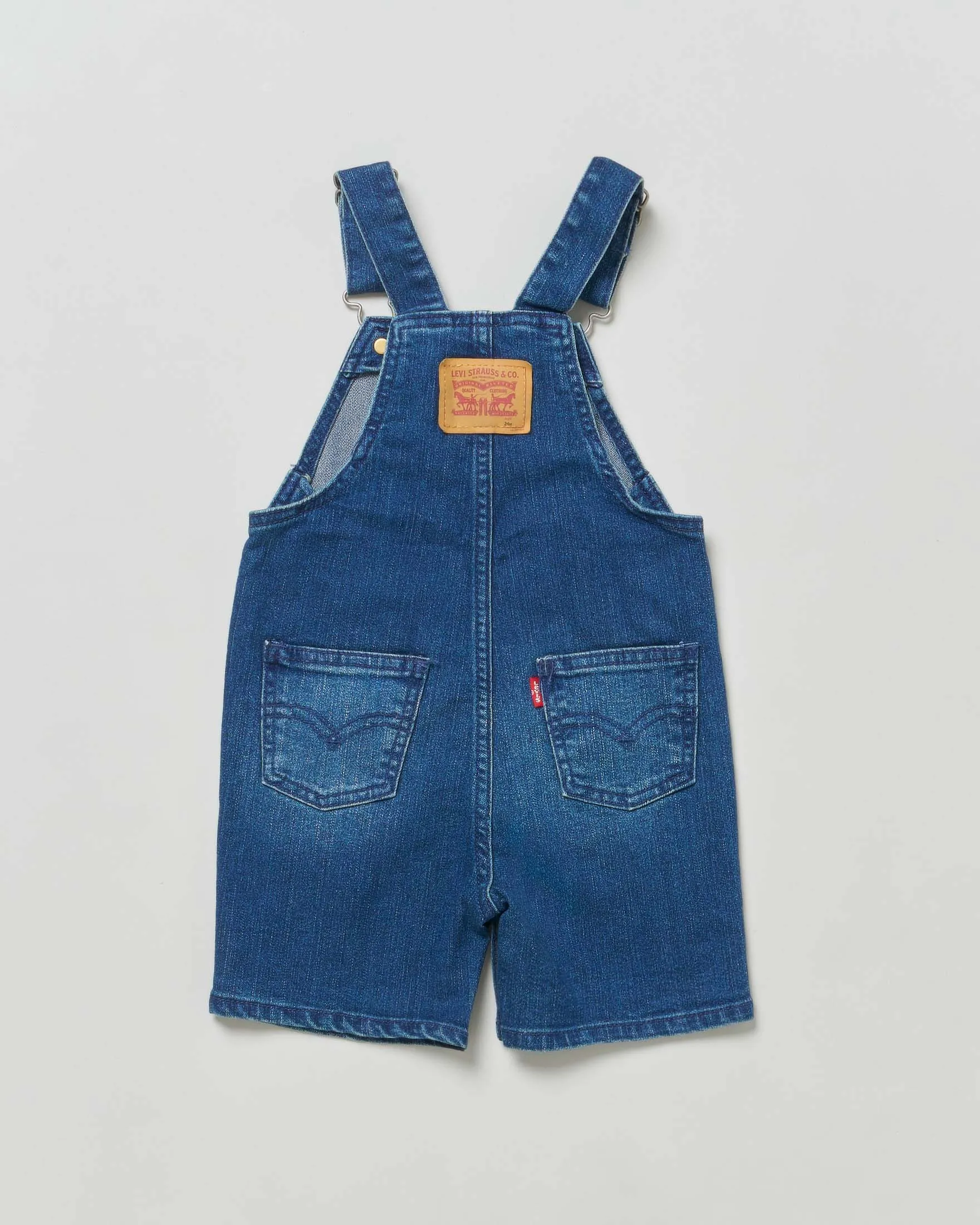 Salopette in denim di cotone a lavaggio medio stone washed 6-24 mesi