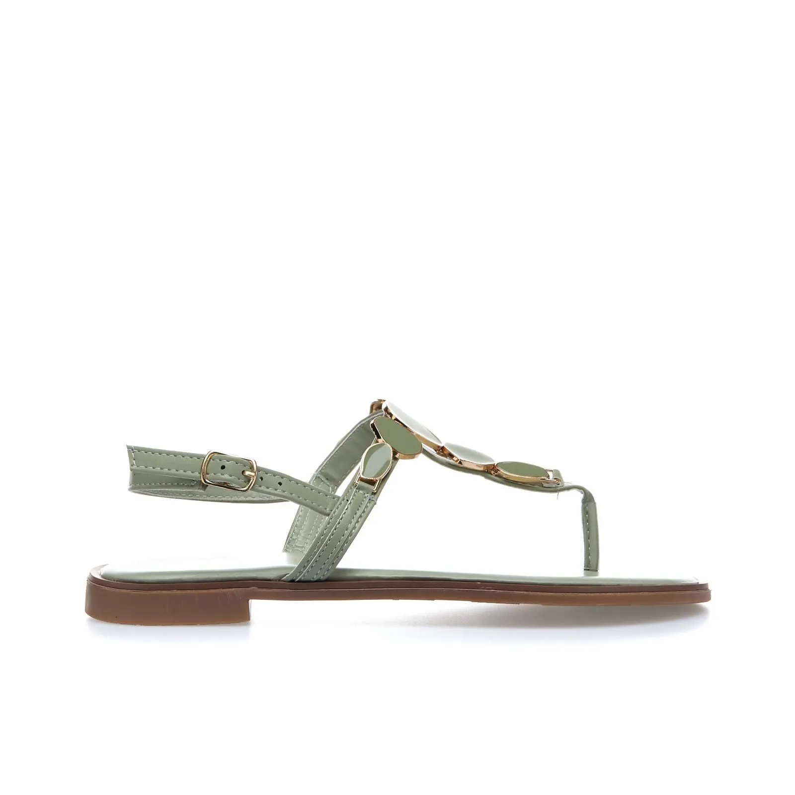 Sandali bassi infradito verde militare con pietre gioiello