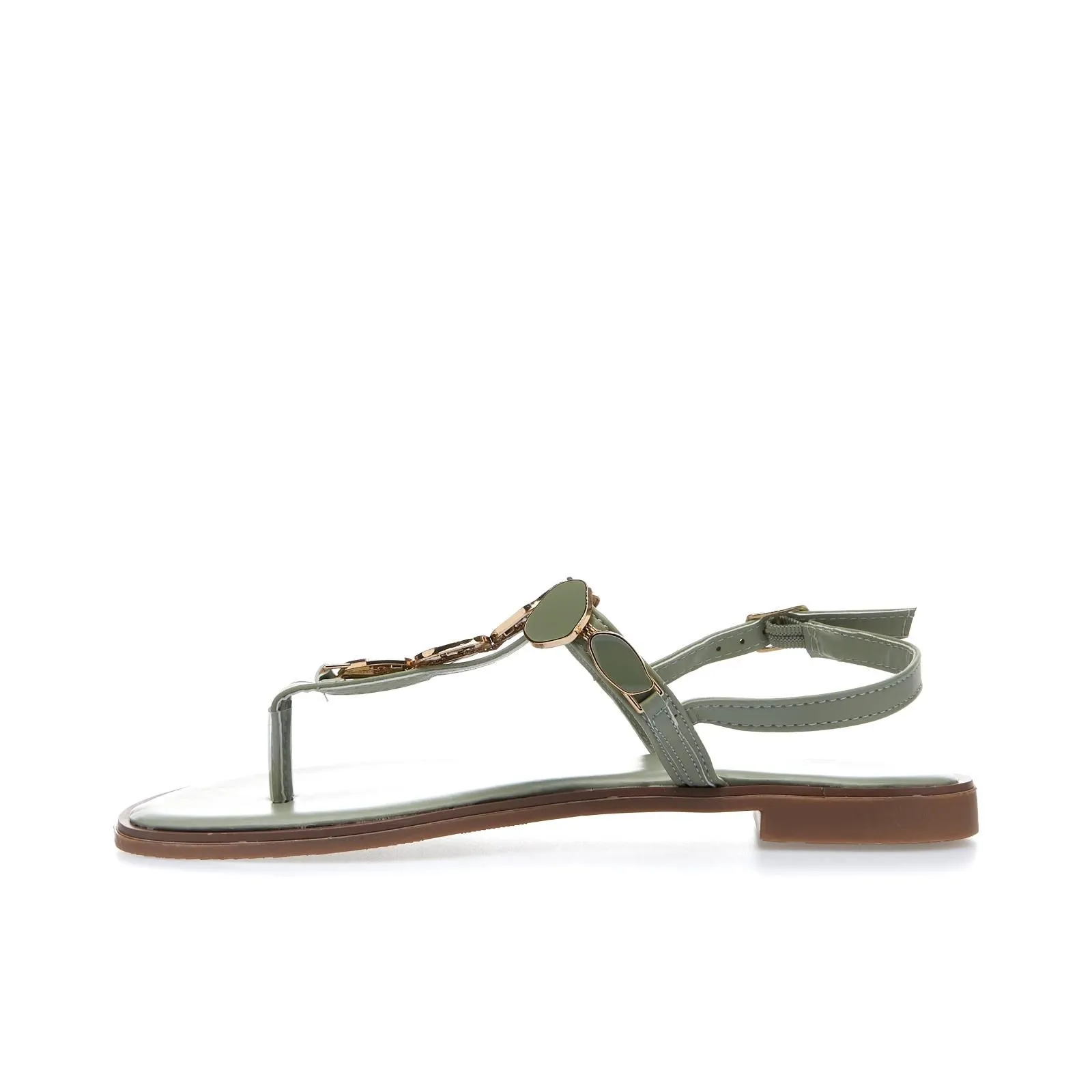 Sandali bassi infradito verde militare con pietre gioiello