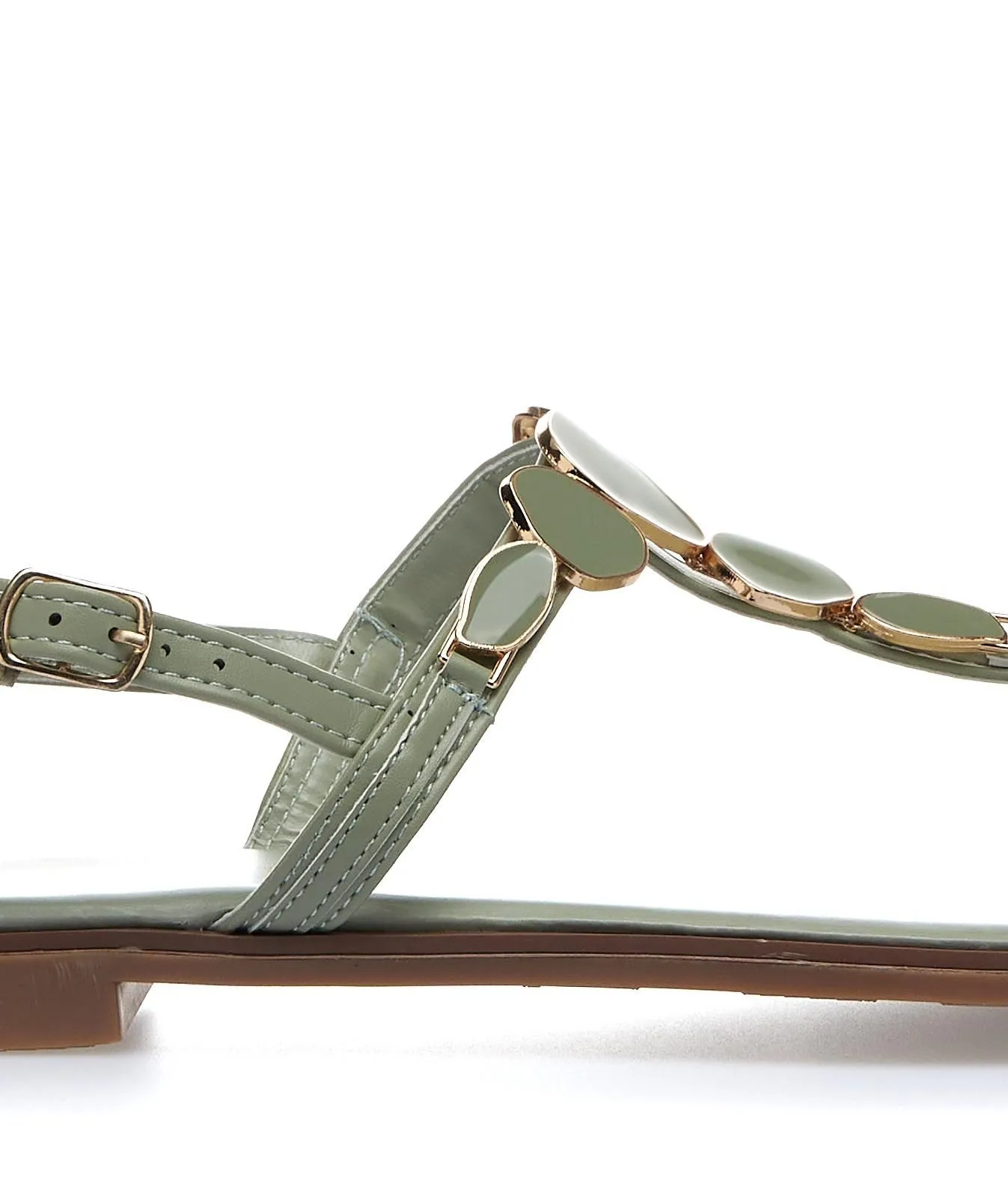 Sandali bassi infradito verde militare con pietre gioiello