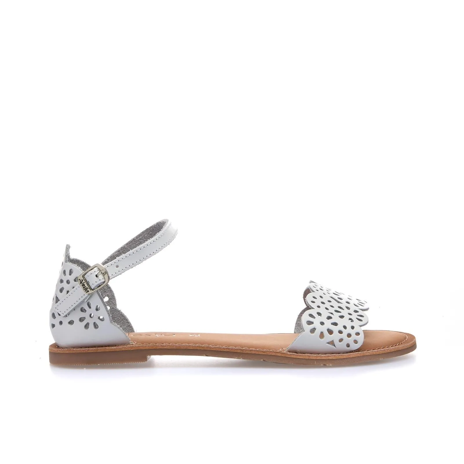 Sandali bianchi bassi in pelle con cinturino
