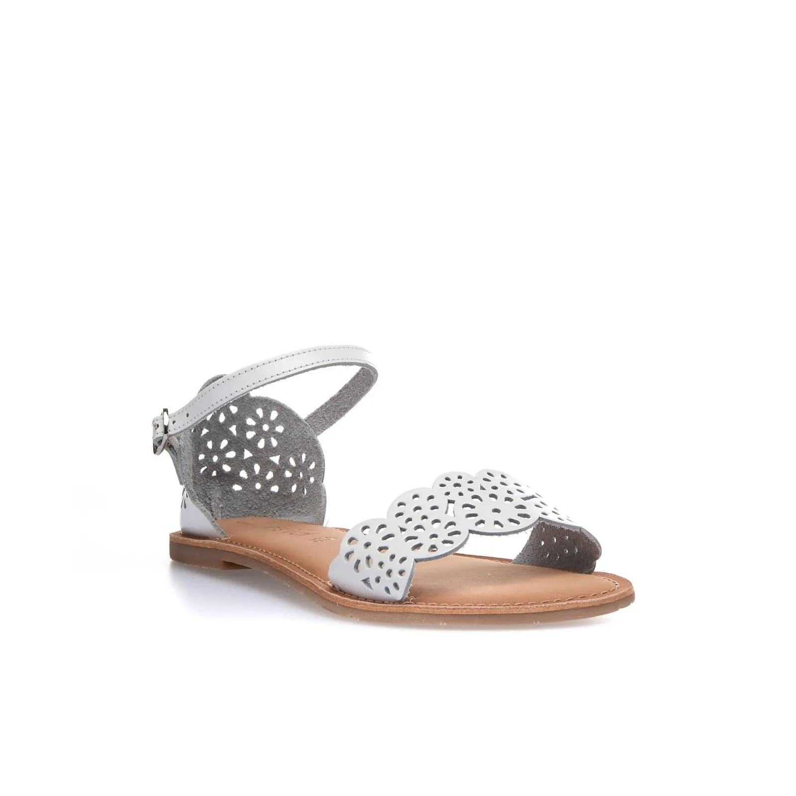 Sandali bianchi bassi in pelle con cinturino