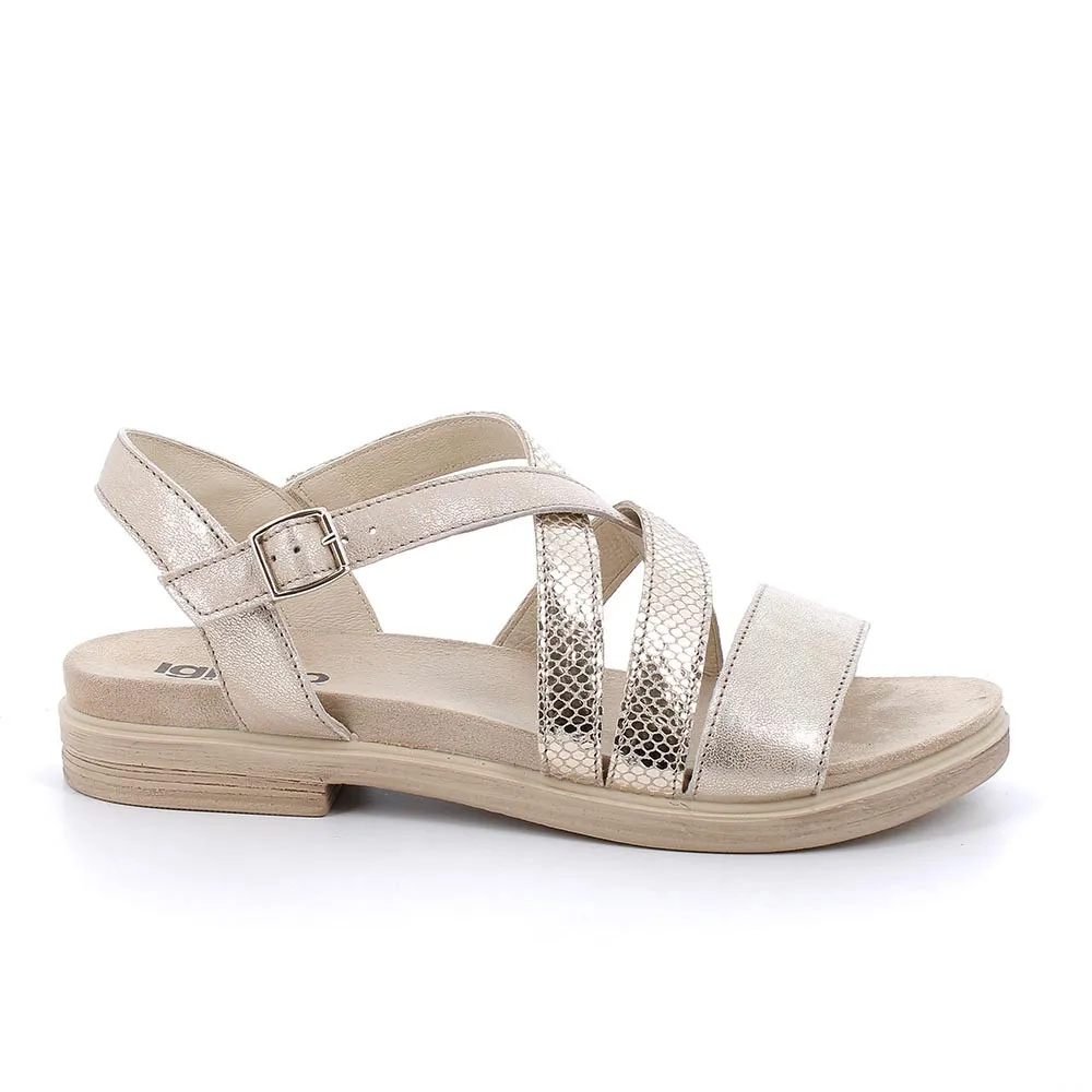 Sandali in pelle da donna sabbia-platino