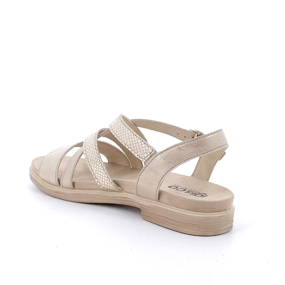 Sandali in pelle da donna sabbia-platino