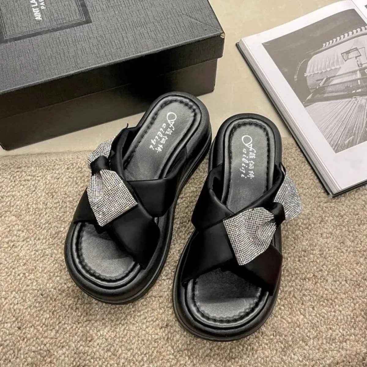 Sandali moda estiva da donna Scarpe da spiaggia per le vacanze Pantofole con plateau stringate Infradito per la casa Scarpe casu