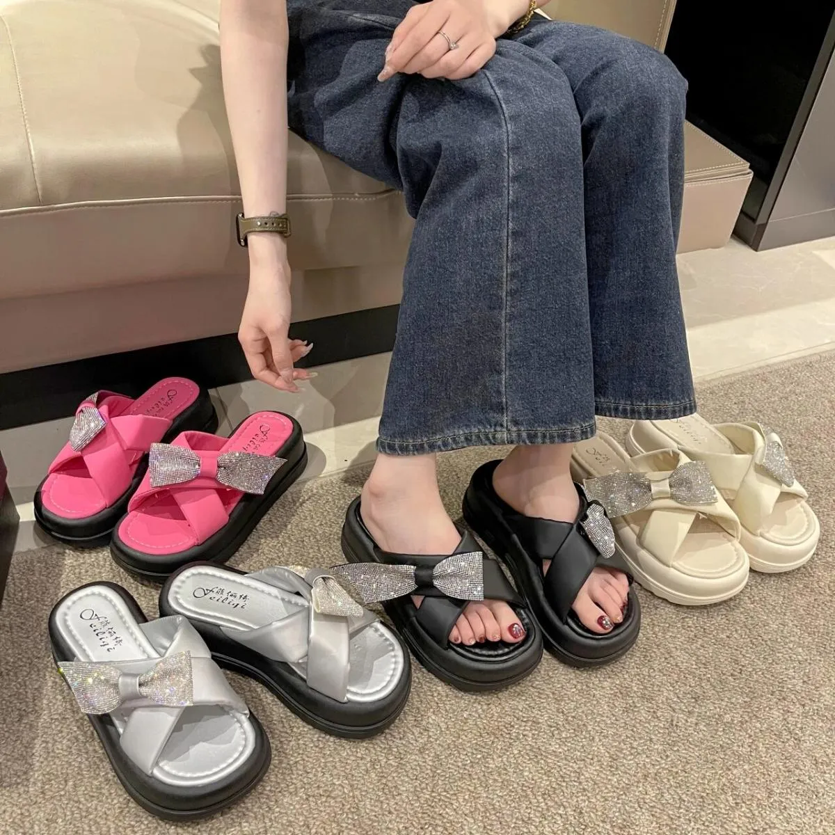 Sandali moda estiva da donna Scarpe da spiaggia per le vacanze Pantofole con plateau stringate Infradito per la casa Scarpe casu