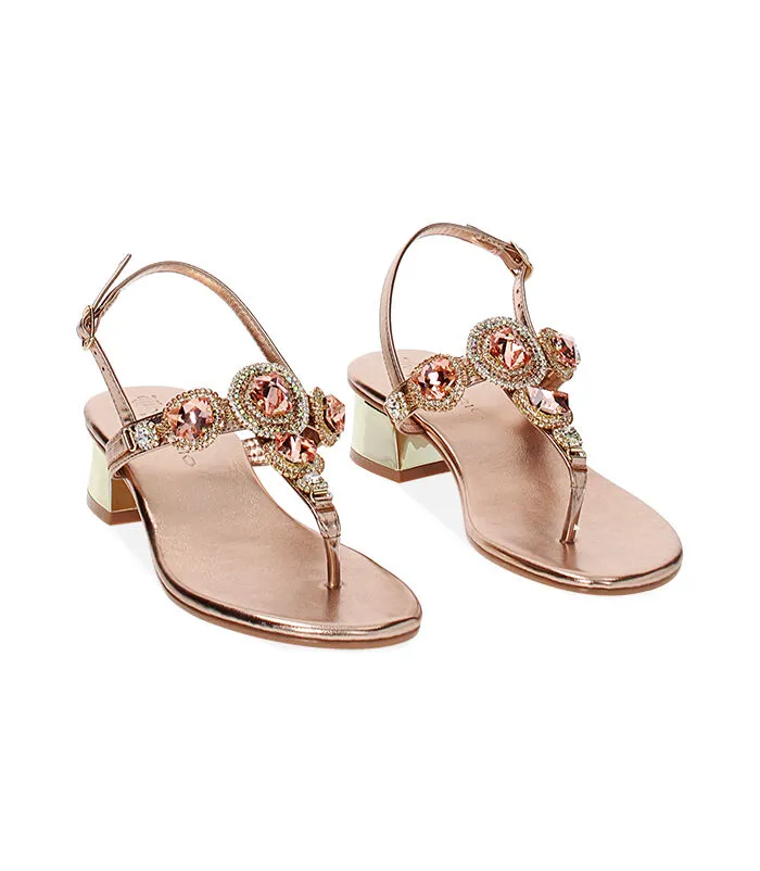 Sandali oro-rosa bassi con pietre gioiello