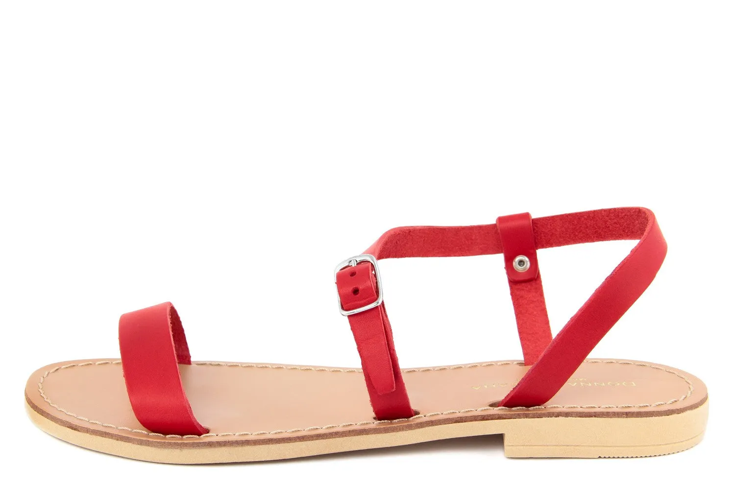 Sandalo flat in Pelle Rosso
