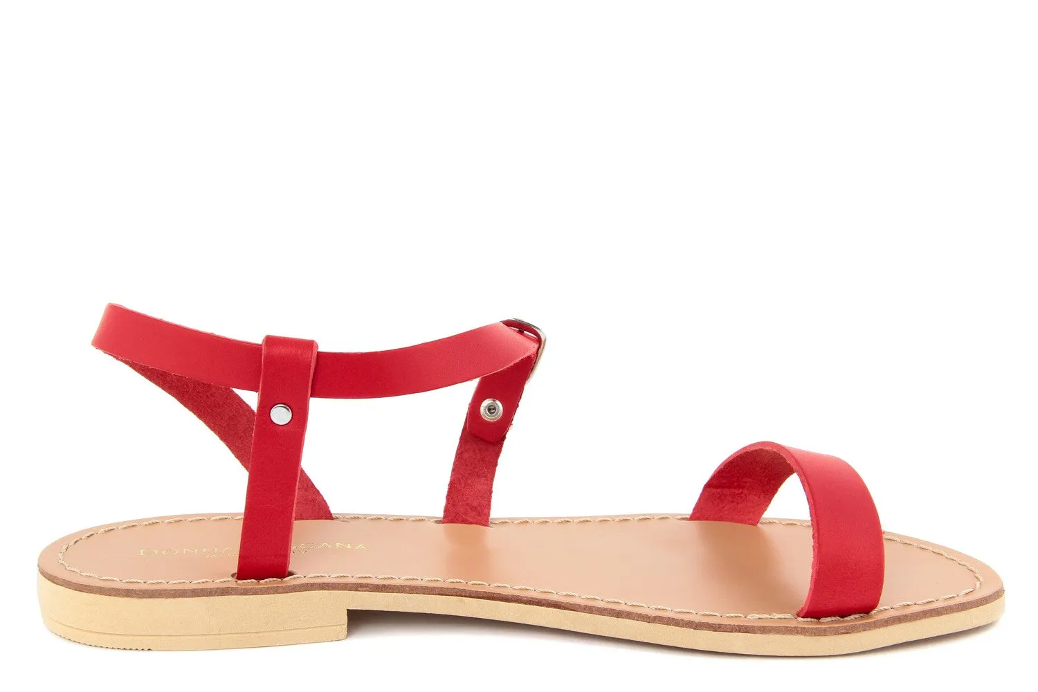 Sandalo flat in Pelle Rosso