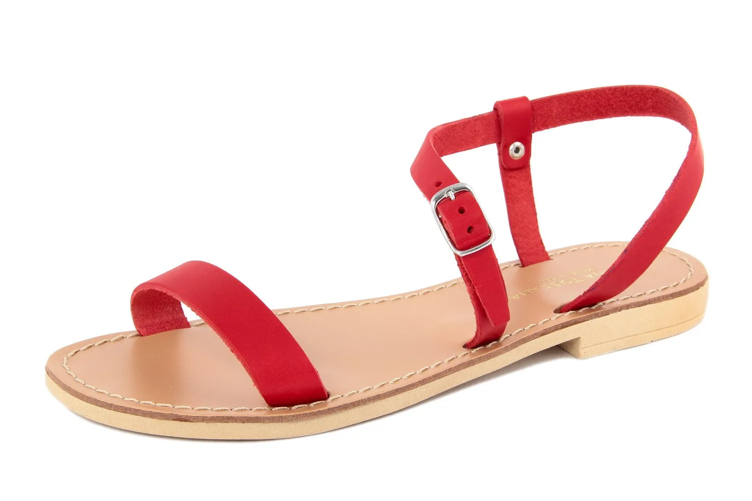Sandalo flat in Pelle Rosso