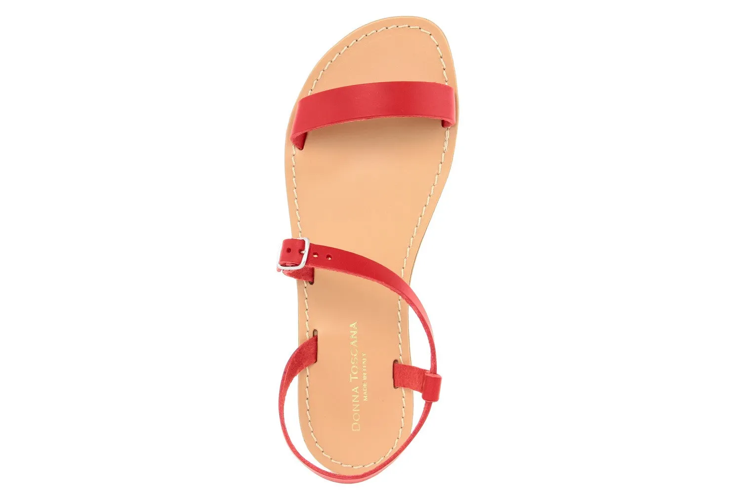 Sandalo flat in Pelle Rosso