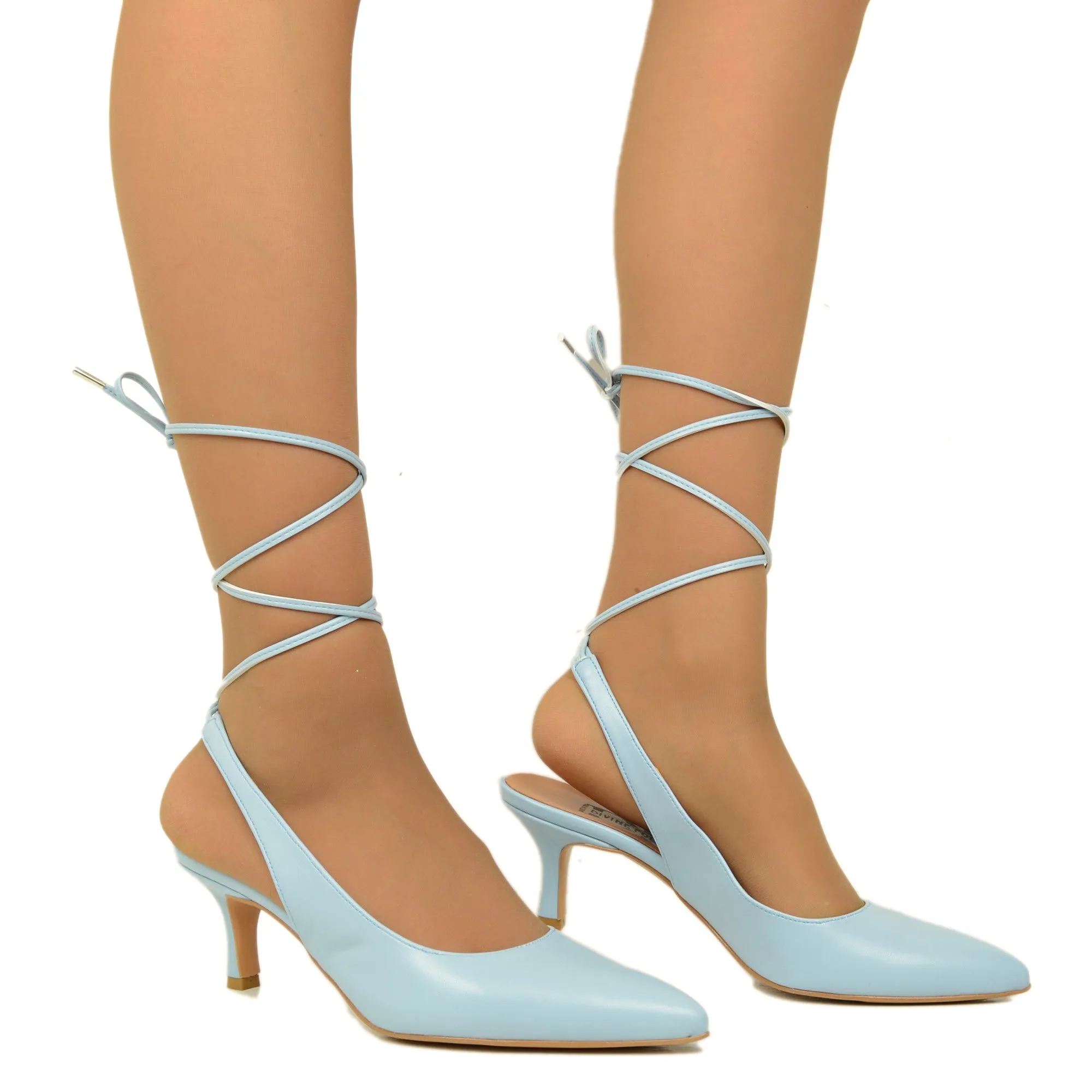 Scarpa Décolleté Eleganti Azzurre con Tacco Basso Made in Italy