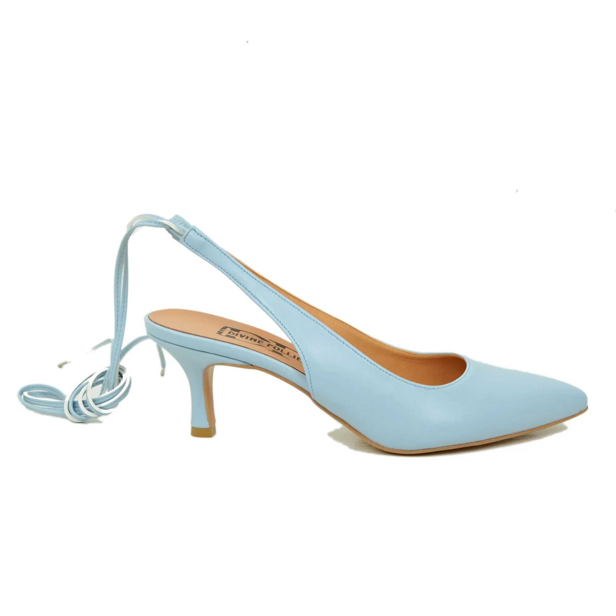 Scarpa Décolleté Eleganti Azzurre con Tacco Basso Made in Italy