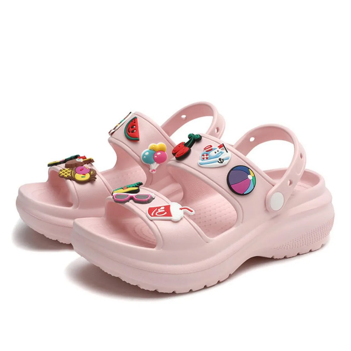 Scarpe casual da donna con ciondoli Zoccoli Scarpe da giardino Sandali da spiaggia Infradito Moda femminile Sandali con plateau